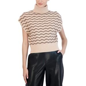 NWT BCBGMAXAZRIA Mock Neck Short Sleeve Chevron Pullover Sweater Size Large